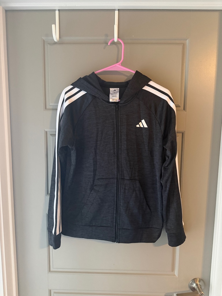 Adidas Black Zip Hoodie With White Shoulder Stripes